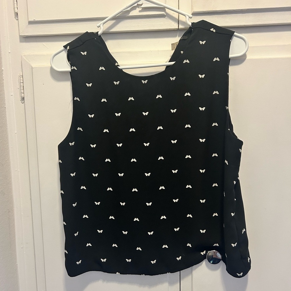 Black Butterfly Print Sleeveless Top
